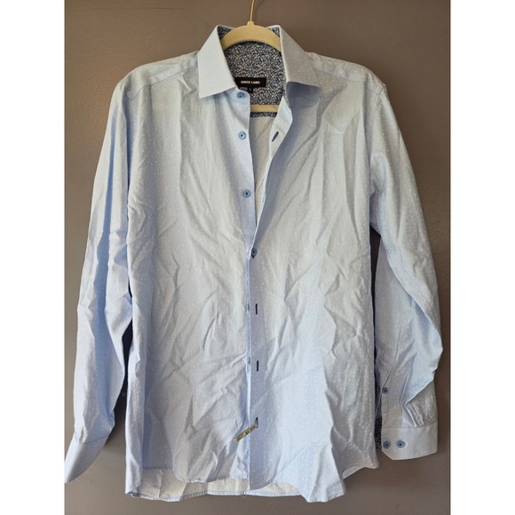 Jared Lang Other - Jared Lang Mens Light Blue Alphabet Jacquard Floral Trim Button Down Shirt Small
